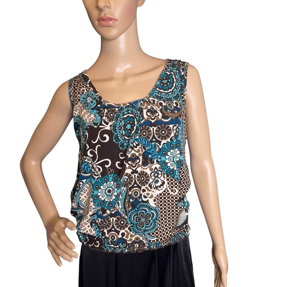 Vintage Paisley Top Medium Stretch‎ Hem Sleeveless Boho Blouse Lightweight Shell